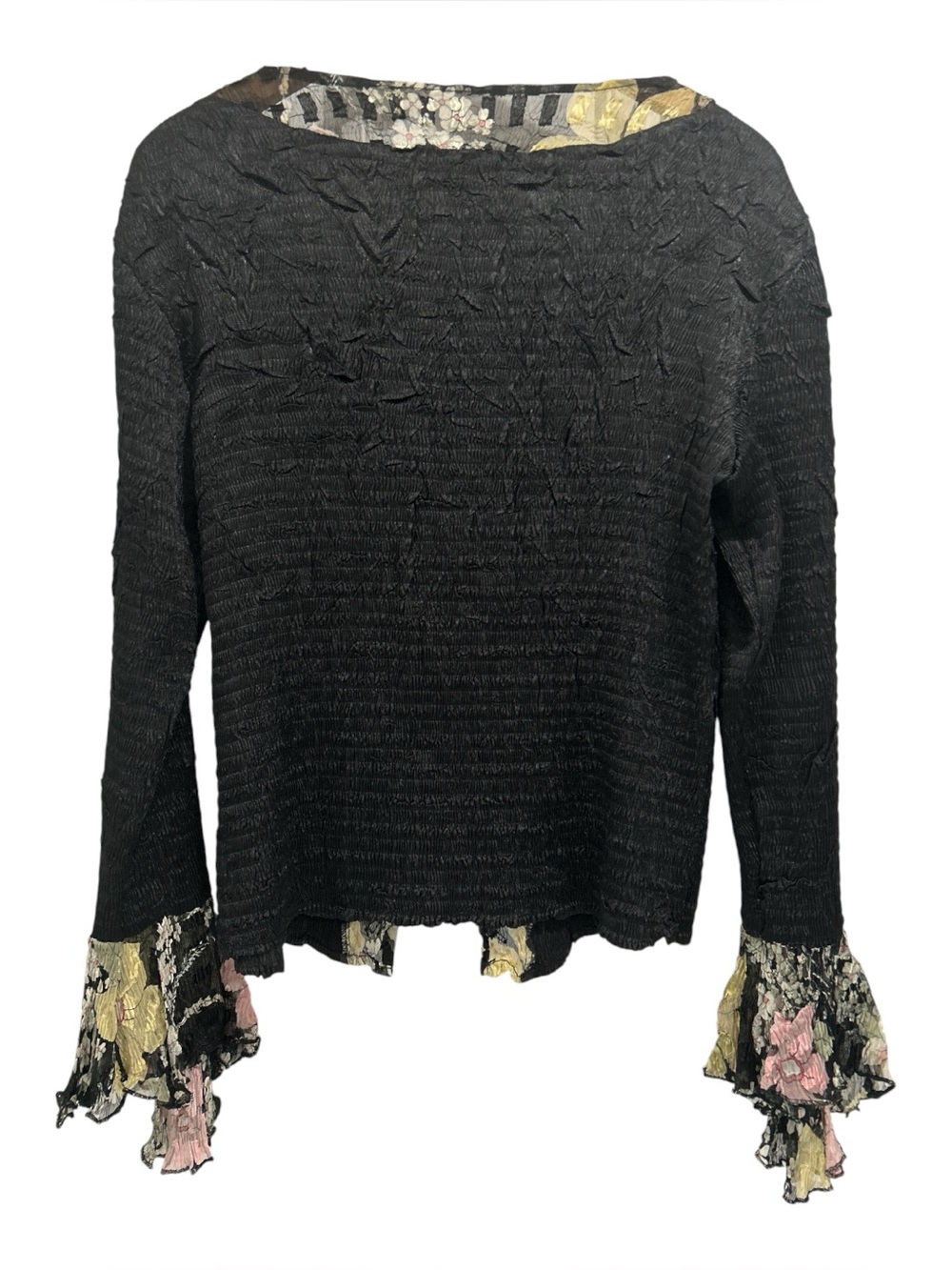 Alberto Makali Y2K Crinkle Textured Floral Bell Sleeve Cardigan Top - Large - Picture 2 of 7